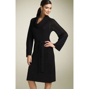 Calvin Klein Black Wool Cowl Neck Pointelle Sweater Dress Medium